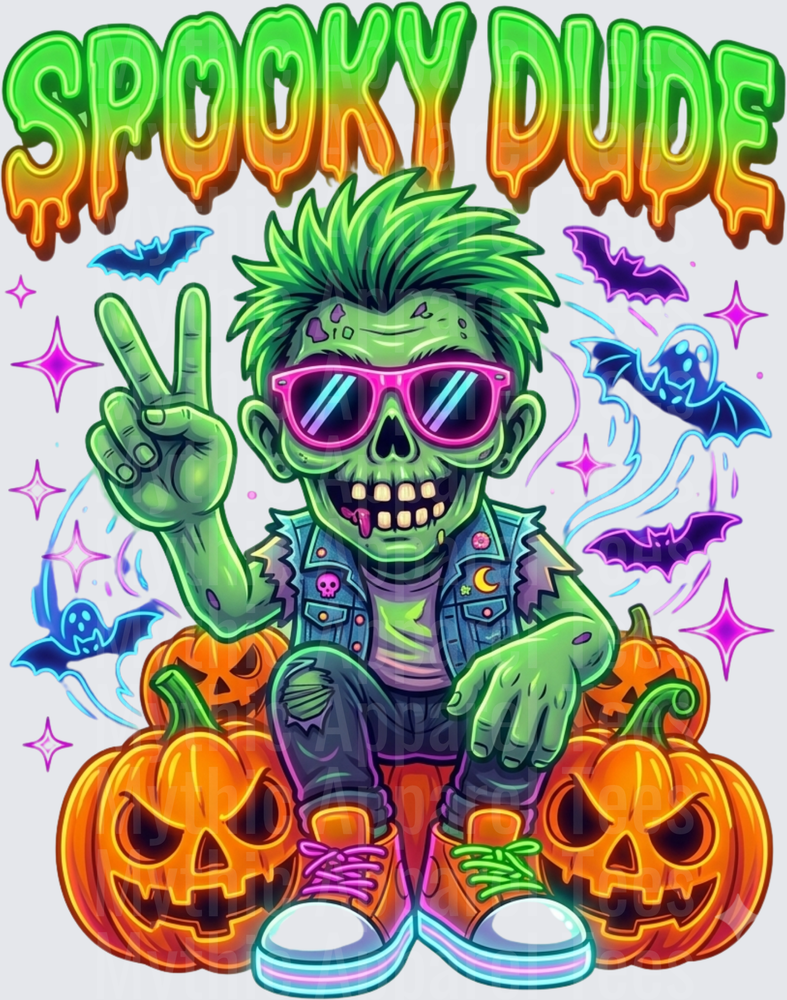 Spooky Dude Cool Zombie Boy With Pink Sunglasses Peace Sign Sitting On Jack-O-Lanterns With Bats And Ghosts Halloween