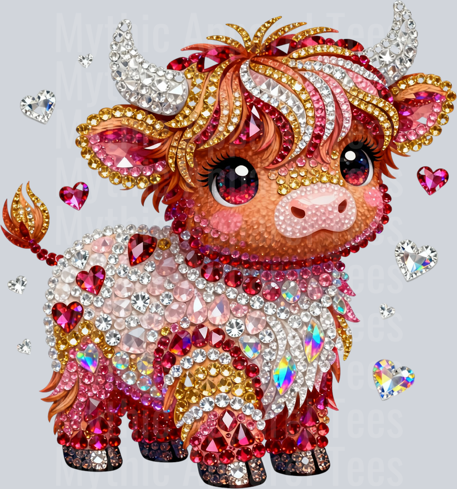 AZ688 Faux Rhinestone Valentines Day Highland Cow