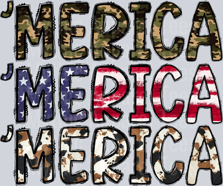 Merica 2 multiplied prints 4th of July DTF Patriotic Transfers