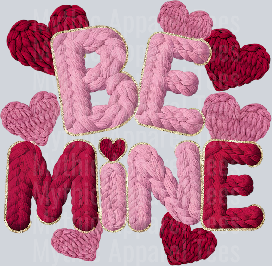 AZ644 Faux Yarn Be Mine PNG, Crochet Valentine's Day Heart Sublimation Design