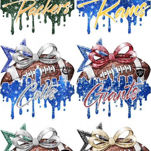 NFL GLITTER 3 GANG SHEET 10 FULL SIZE IMAGES