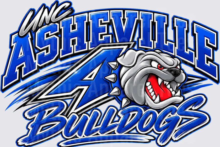 Bulldogs UNC Asheville Fierce Gray Bulldog Mascot with Bold Blue Lightning Letter A Collegiate Spirit Graphic