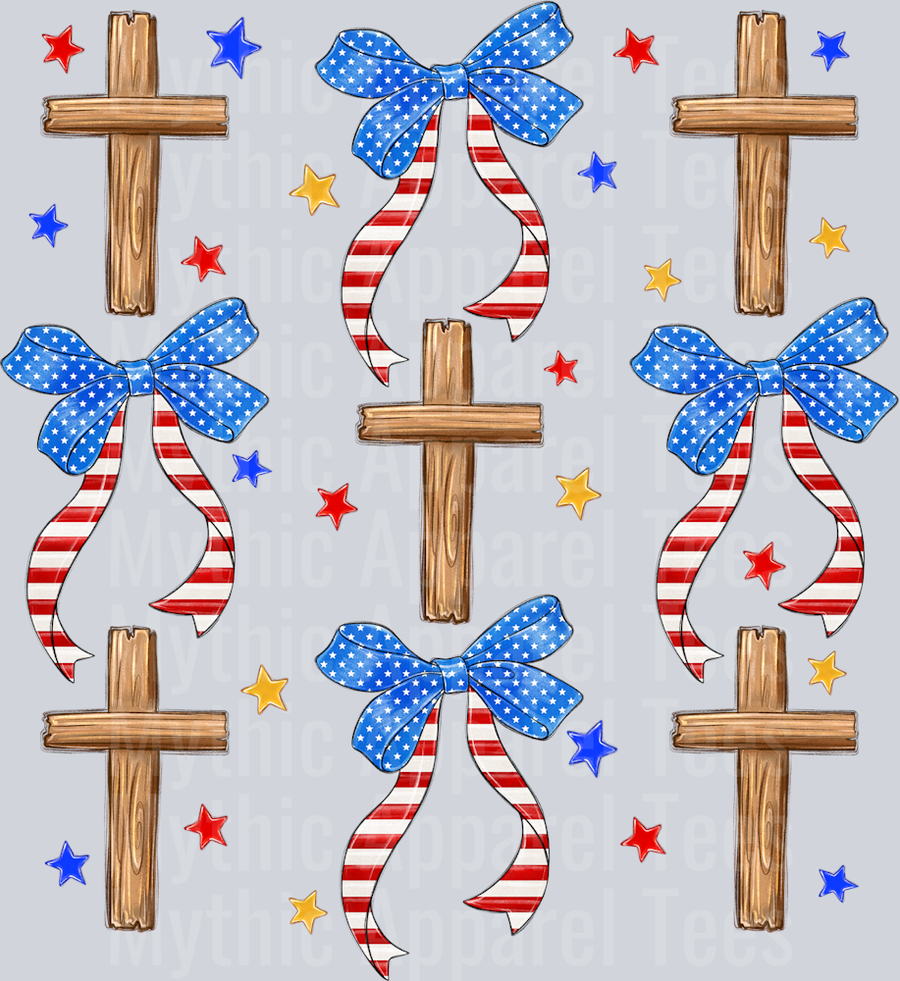 Freedom Religious Cross Bow Red White and Blue Patriotic DTF 4th of July Transfers