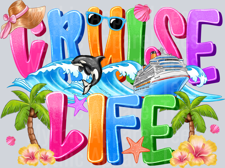 Cruise Life sun glasses and palm trees DTF Summer Transfers