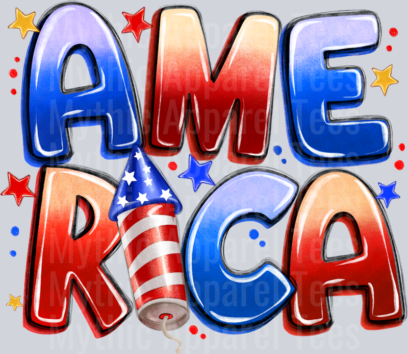 America Firework Red White and Blue Patriotic DTF 4th of July Transfers