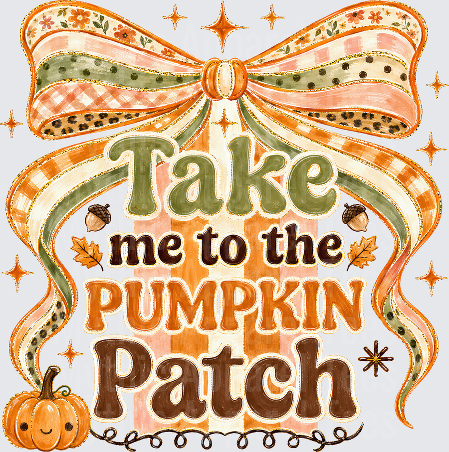 Fall Designs Take Me To The Pumpkin Patch Coquette Bow Cute Pumpkin Autumn Leaves Acorns Sparkle Fall