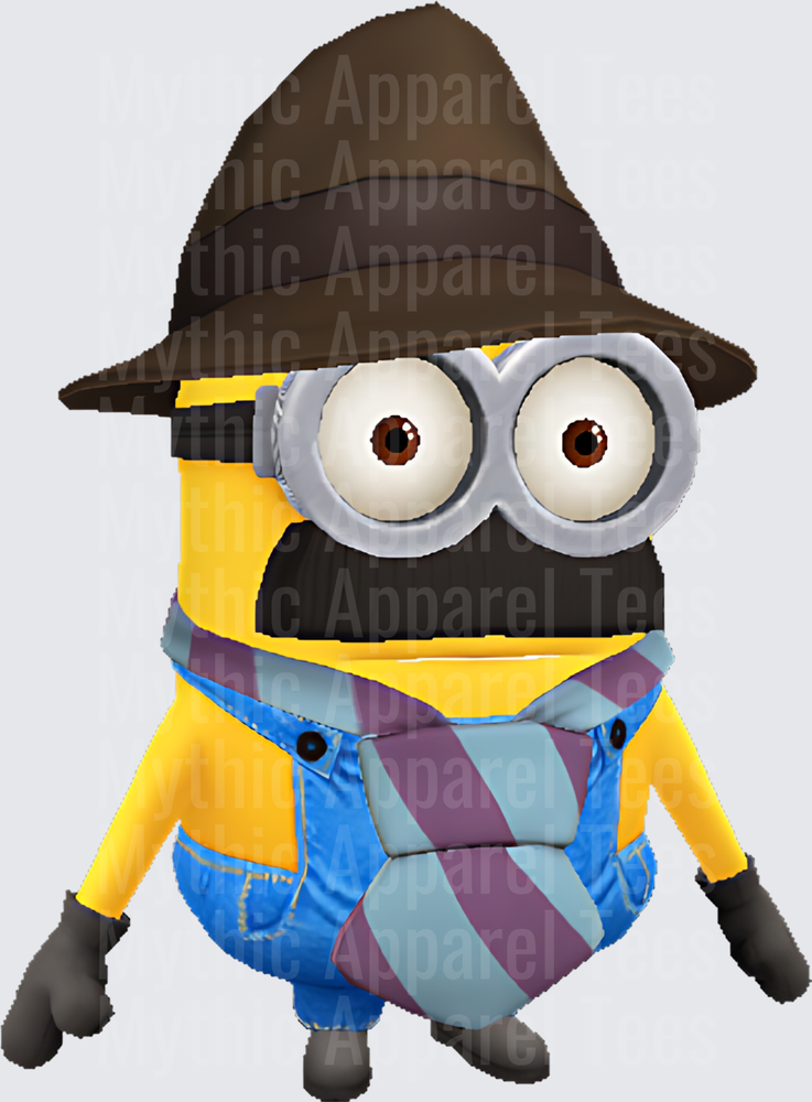 Minnions Bob Wearing Brown Fedora Hat and Striped Scarf