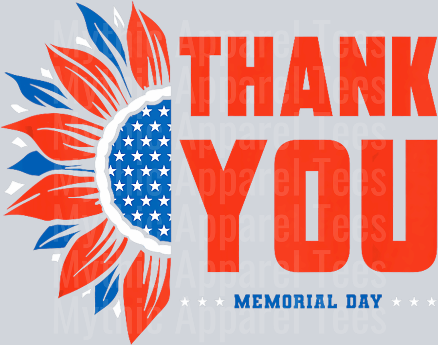 Thank you Memorial Day Flower with Red white and blue DTF Memorial Day Transfers