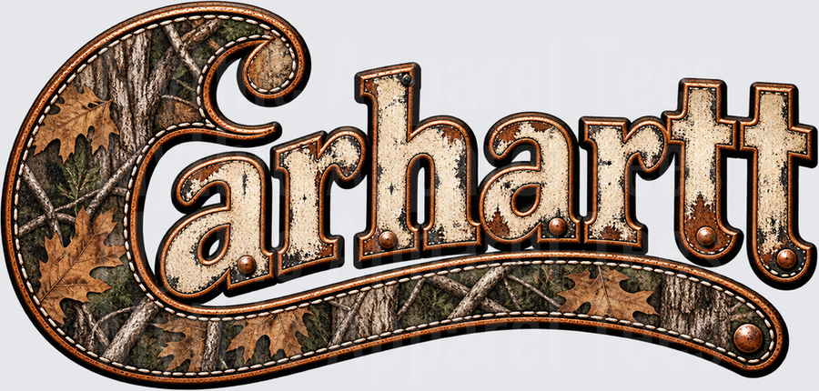 Carhartt Mossy Oak Camo Leather Stitch Distressed Logo Design