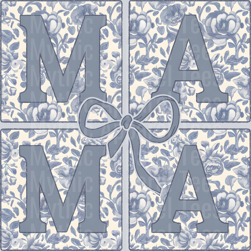 mama coquette floral blue low tones and bow DTF MOM Transfers