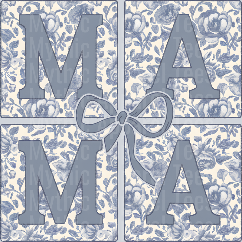 mama coquette floral blue low tones and bow DTF MOM Transfers