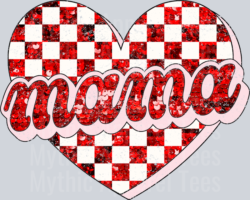 Sequin Mama red Checkered Heart Valentines Day Design