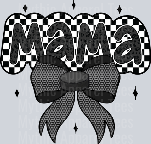 Hockey Mama with black puck pattern bow checkers and greys cute DTF Sports Transfers