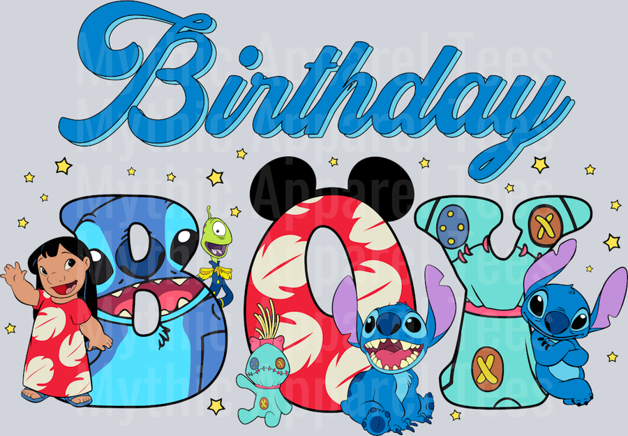 Birthday Boy Lilo and Stitch Blue Words DTF Lilo and Stitch Transfers
