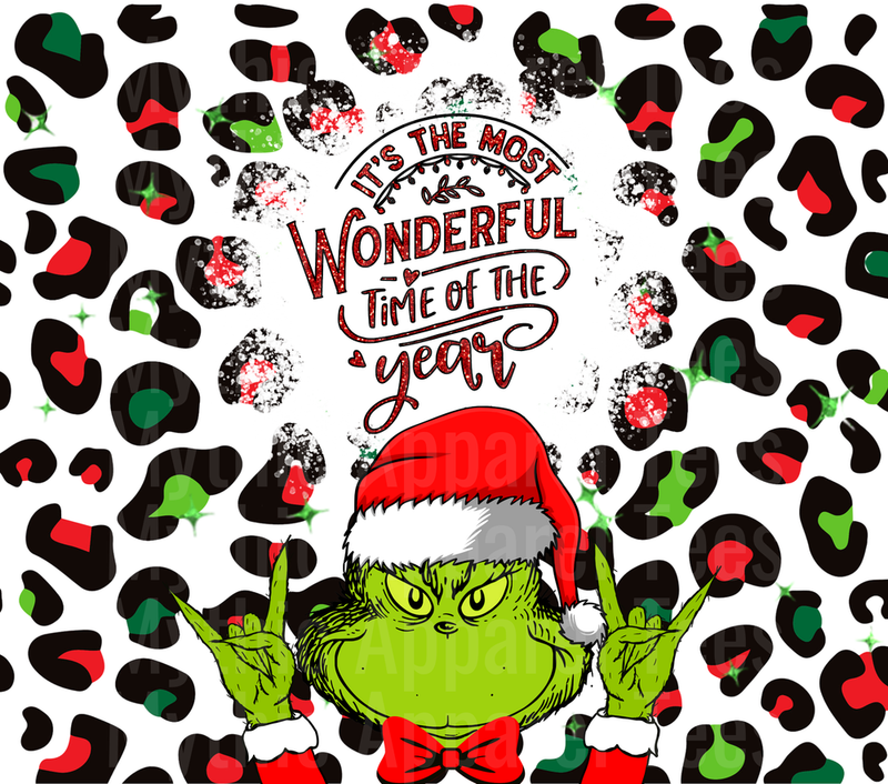 Grinch Santa Hat Rock On Hands It's The Most Wonderful Time Of The Year Leopard Print Christmas