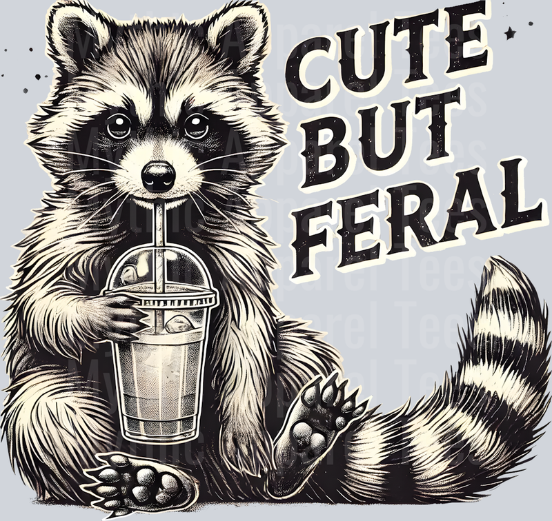 Cute but feral coffee racoon DTF Racoon Transfers