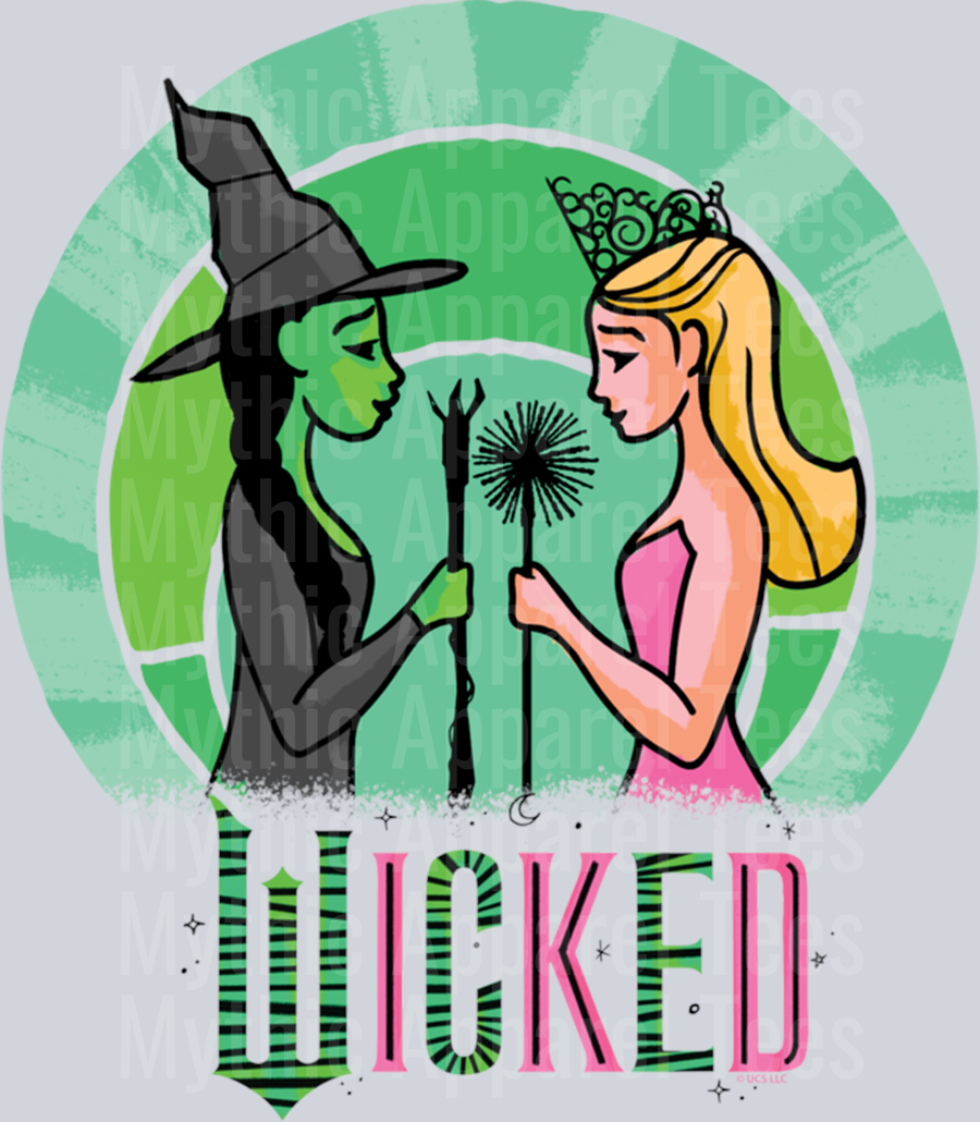Merch Wicked Glinda & Elphaba Sketched DTF Wicked Transfers