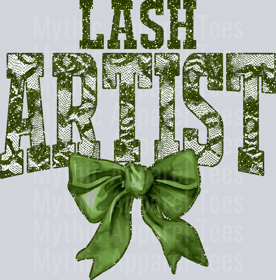 Olive Green Lace Lash Artist St Patrick's Day College Font Floral and shamrock pattern