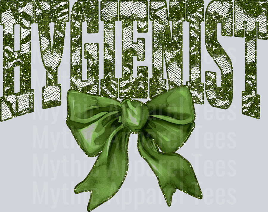 Olive Green Lace Hygienist St Patrick's Day College Font Floral and shamrock pattern