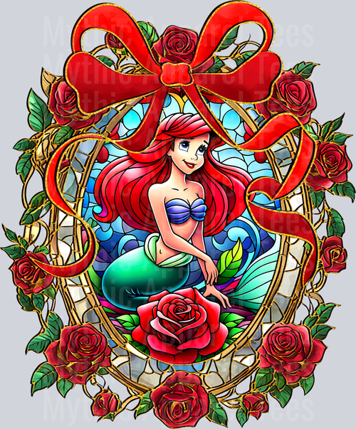 Ariel from The Little Mermaid bow and flower design DTF Disney Transfers