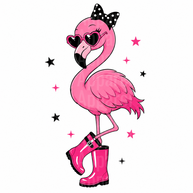 Flamingo Sassy Pink with Heart Sunglasses Bow and Rain Boots