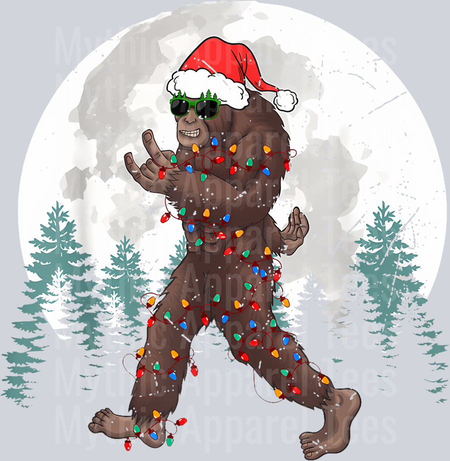 52 Sasquatch Christmas Tree Bigfoot Lights Xmas Rock Mens Boys T-Shirt