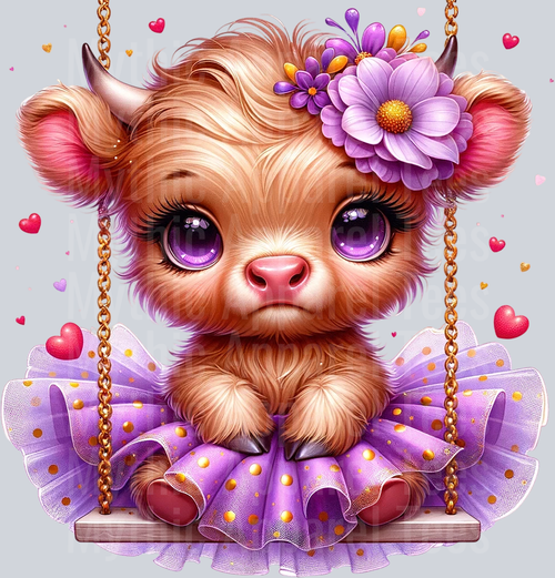 Cute Highland Cow Baby Violet DTF Precious Highland Cow Transfers