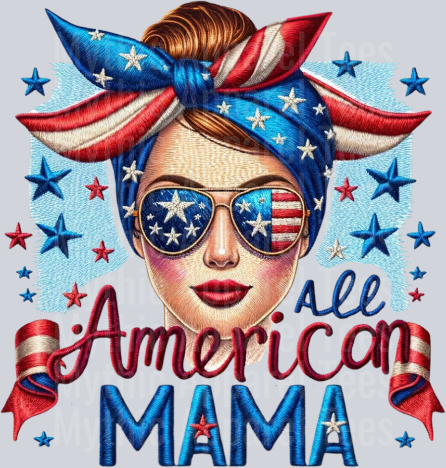 All American Mama Messy Bun 4th of July Patriotic Transfers 8
