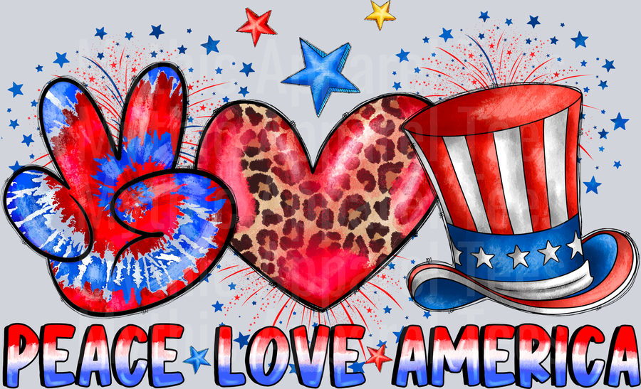 Peace Love America 4th of july DTF Patriotic Transfers