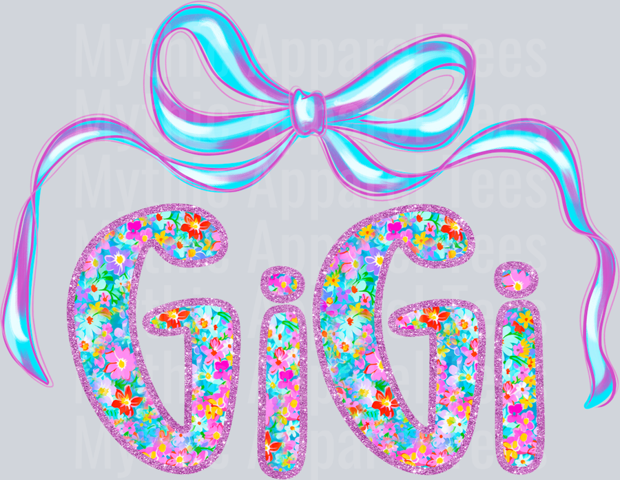 Gigi Iridescent blue ribbon DTF Gigi Transfers