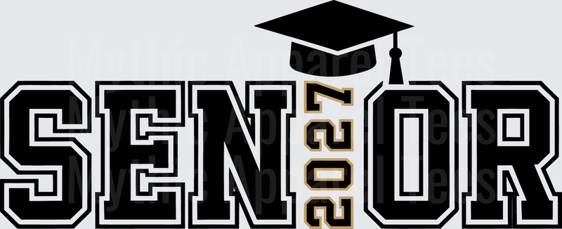 Senior 2027 Bold Varsity Letter Graduation Cap Design Black and Gold