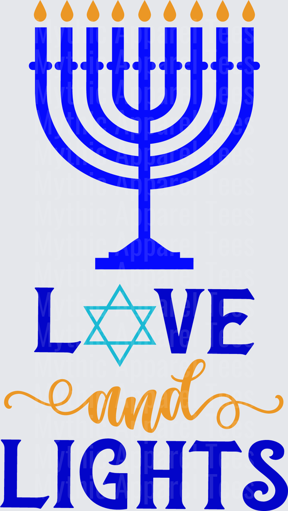 Hanukkah Menorah Love and Lights Star of David Blue Gold Hanukkah Celebration