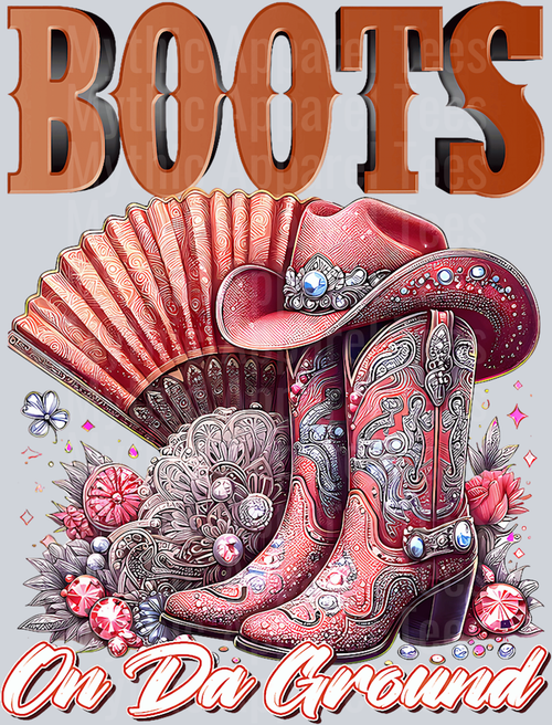 Coral and brown Boots on the Ground DTF Western Girl Transfers