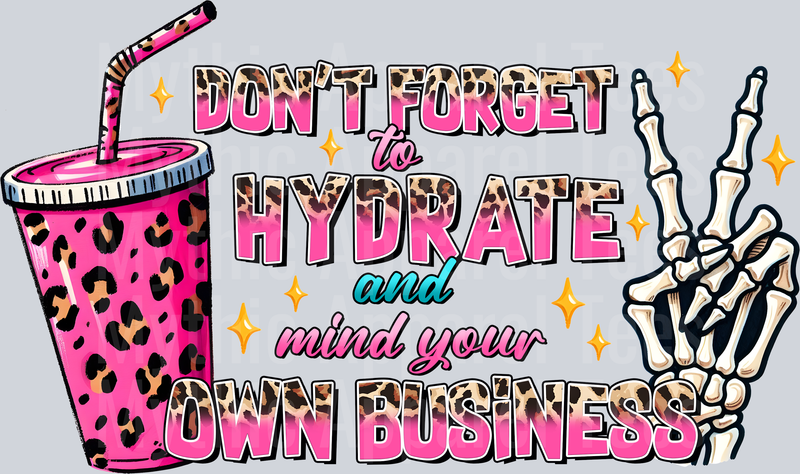 Dont forget to hydrate and mind your own business peace sign and coffee Skelly Girl DTF Skull Transfers