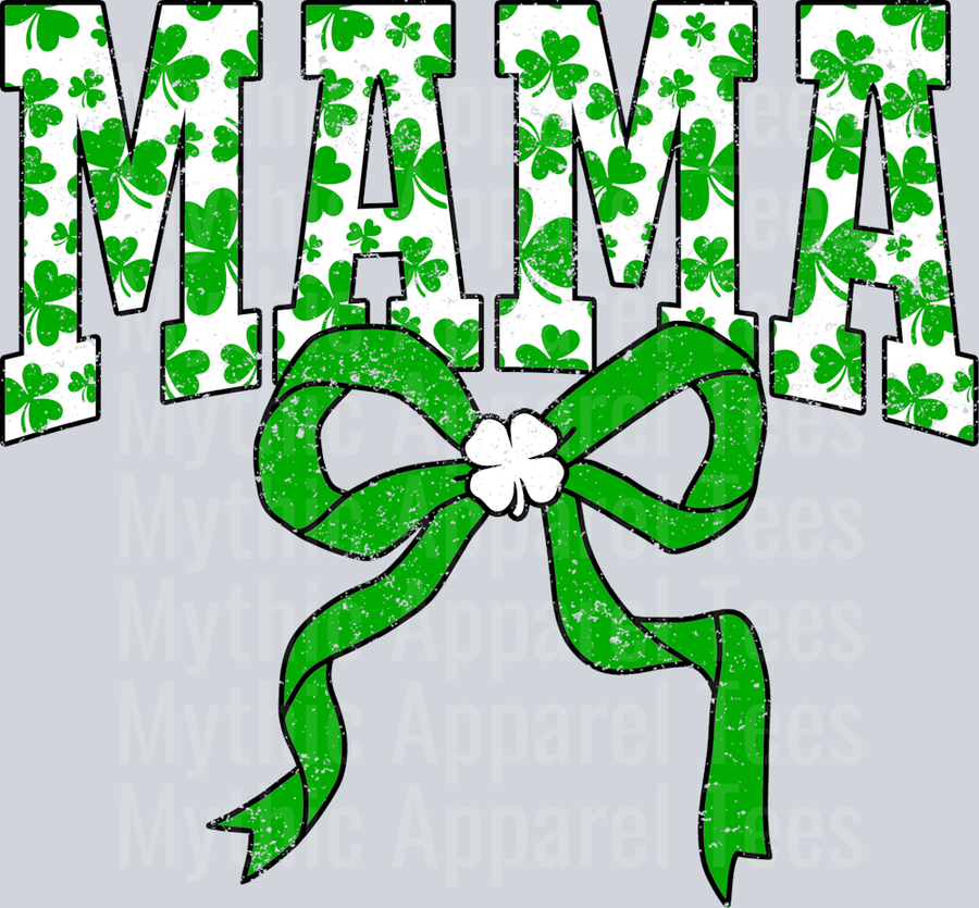 Green Shamrock Mama Bow St Patrick's Day College Font Floral and shamrock pattern