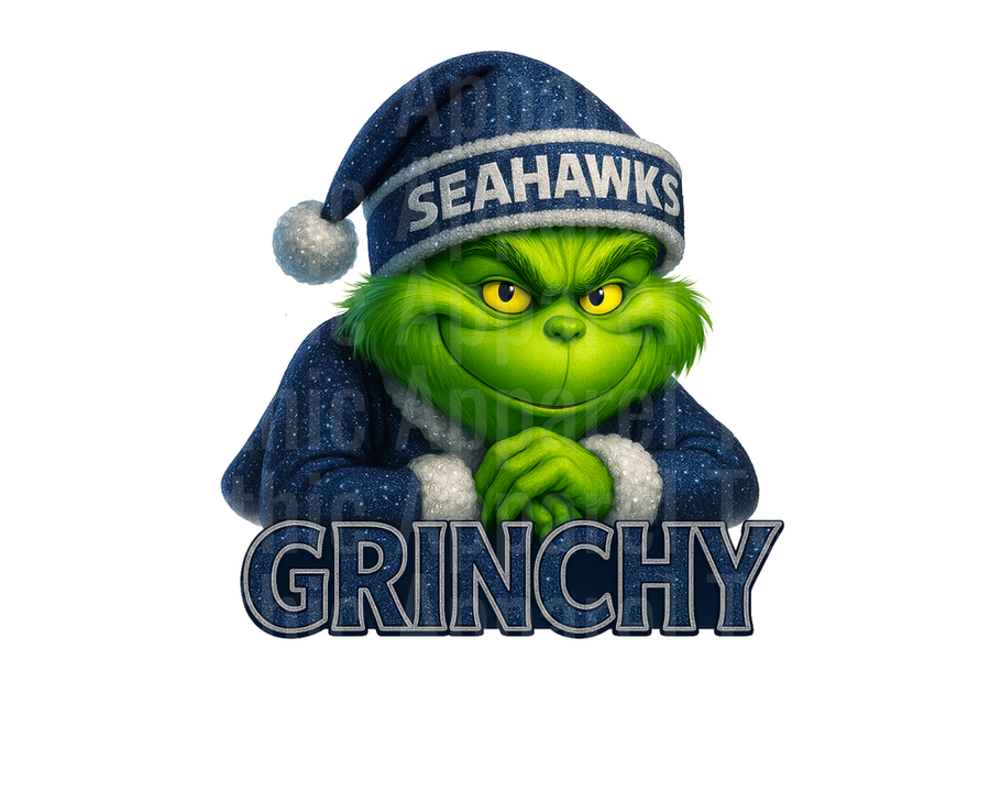 NFL Football Seattle Seahawks Grinchy Grinch Wearing Navy Blue Seahawks Santa Hat Christmas Holiday Design