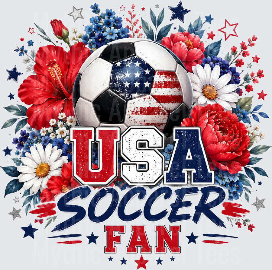 USA Soccer Fan Patriotic Floral Soccer Ball Red White Blue Flowers Stars American Flag