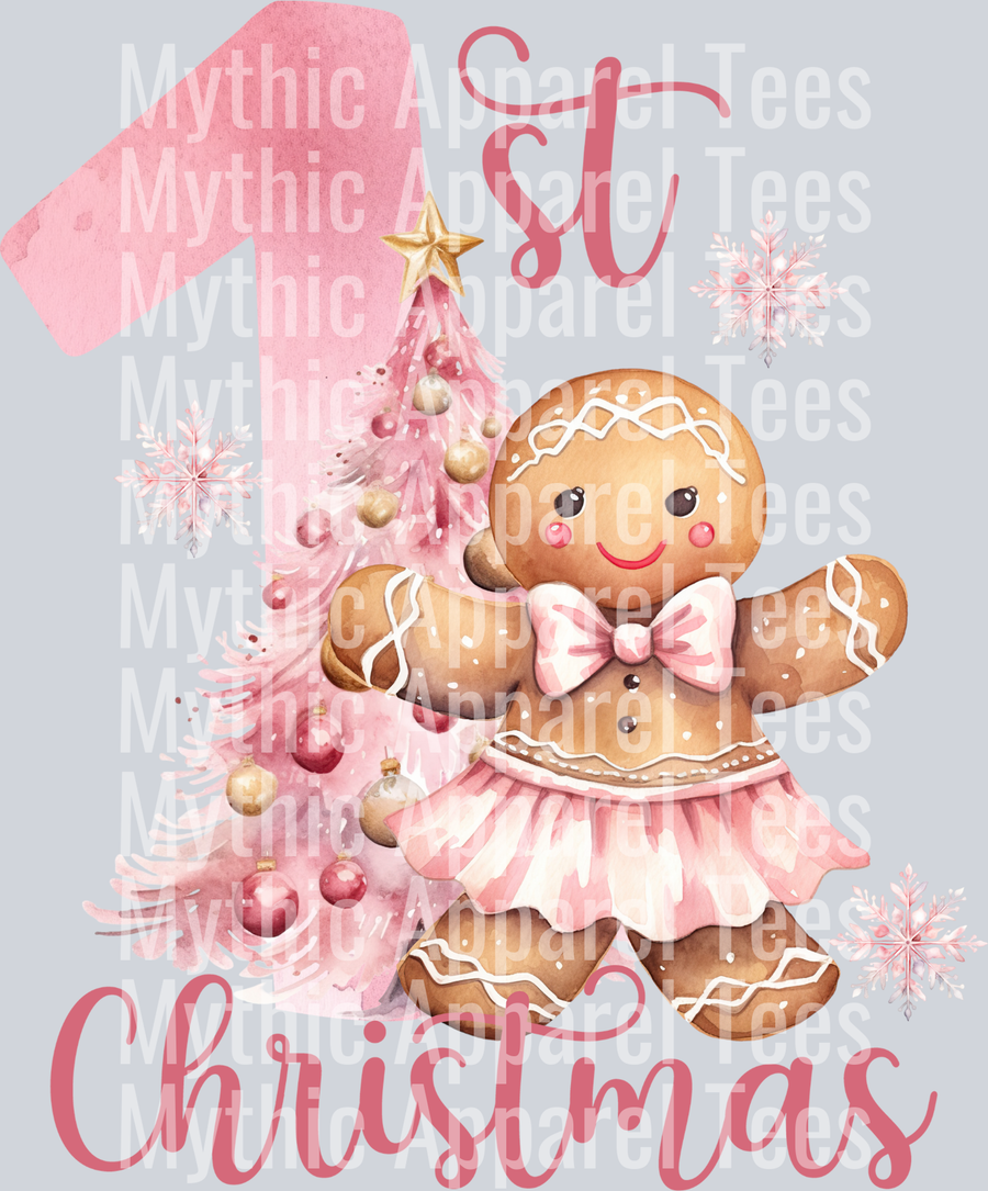 1st Christmas Gingerbread Cookie and tree girl