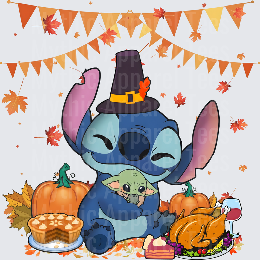 Disney Fall and Thanksgiving Stitch Pilgrim Hat Hugging Grogu