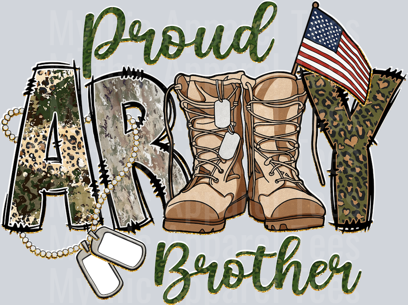 Proud Army Brother Boots and Camo with American Flag DTF Army Transfers