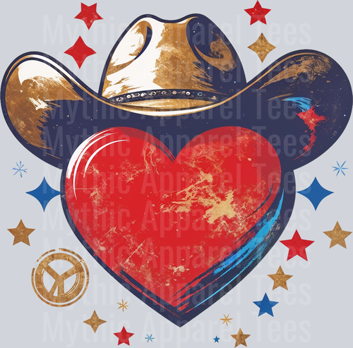 Gowgirl Hat Heart Stars Red White and Blue DTF Western Patriotic Transfers