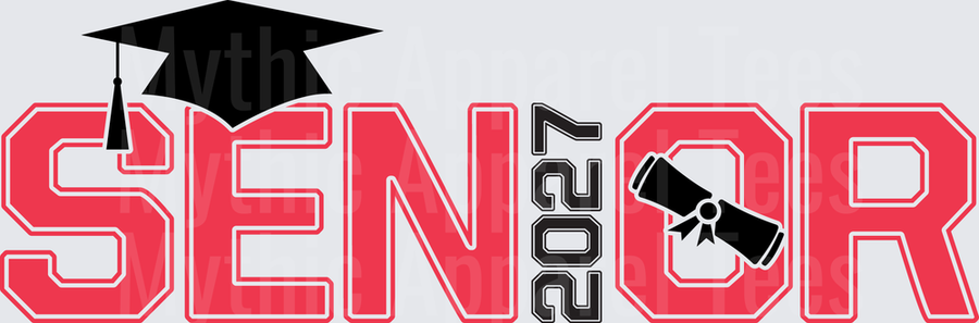 Senior 2027 Bold Block Letters with Graduation Cap and Diploma