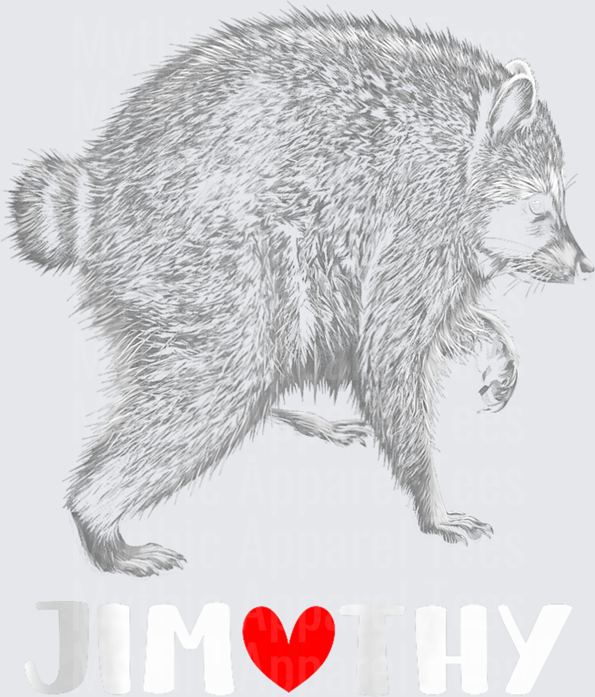 Jimothy Raccoon Detailed Grayscale Sketch with Red Heart