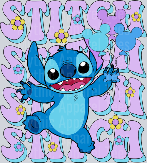 Stitch with all purple words cute stitch DTF Lilo and Stitch Transfers