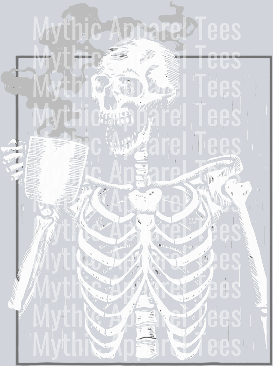 Dead Skelly drinking coffee DTF Coffee Transfers