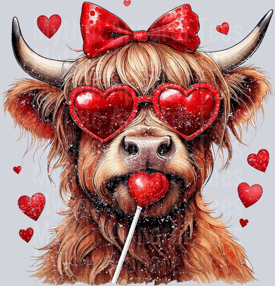 Highland Cow Distressed Candy Hearts Style Combo Valentines Day Design