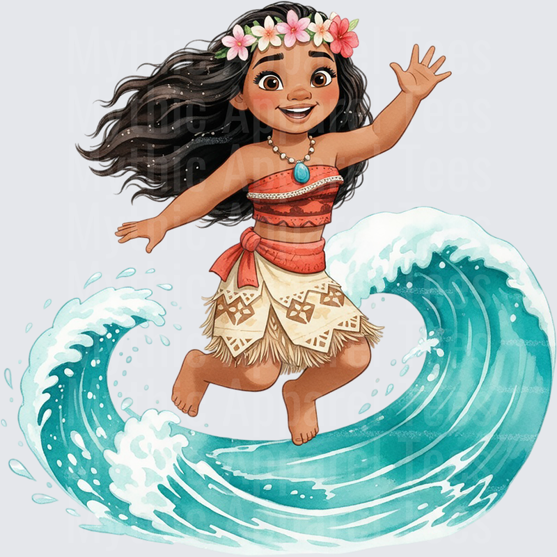 Moana Riding Ocean Wave Watercolor Floral Crown Design