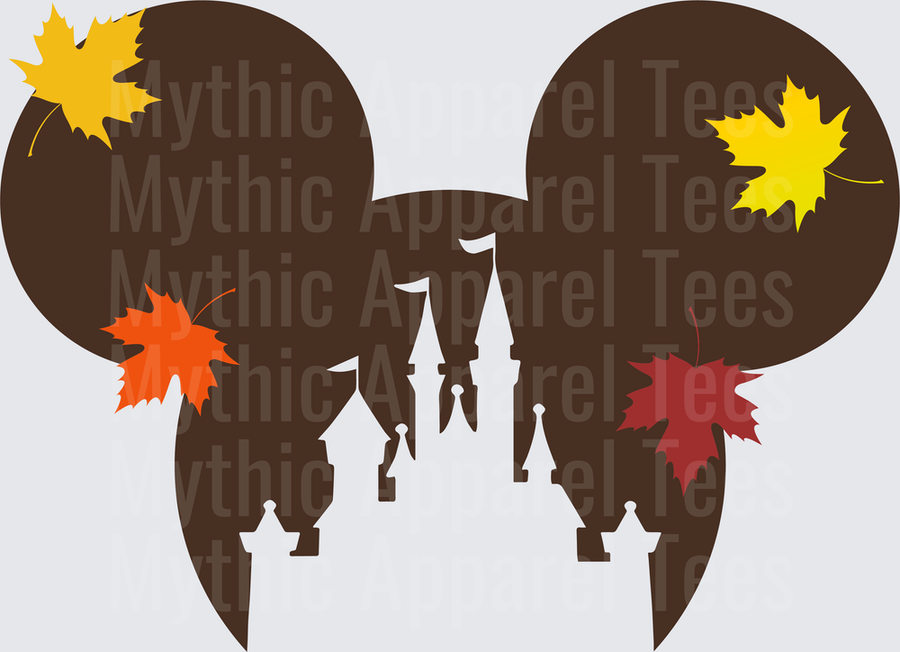 Disney Fall and Thanksgiving Mickey Ears Castle Silhouette Autumn Leaves