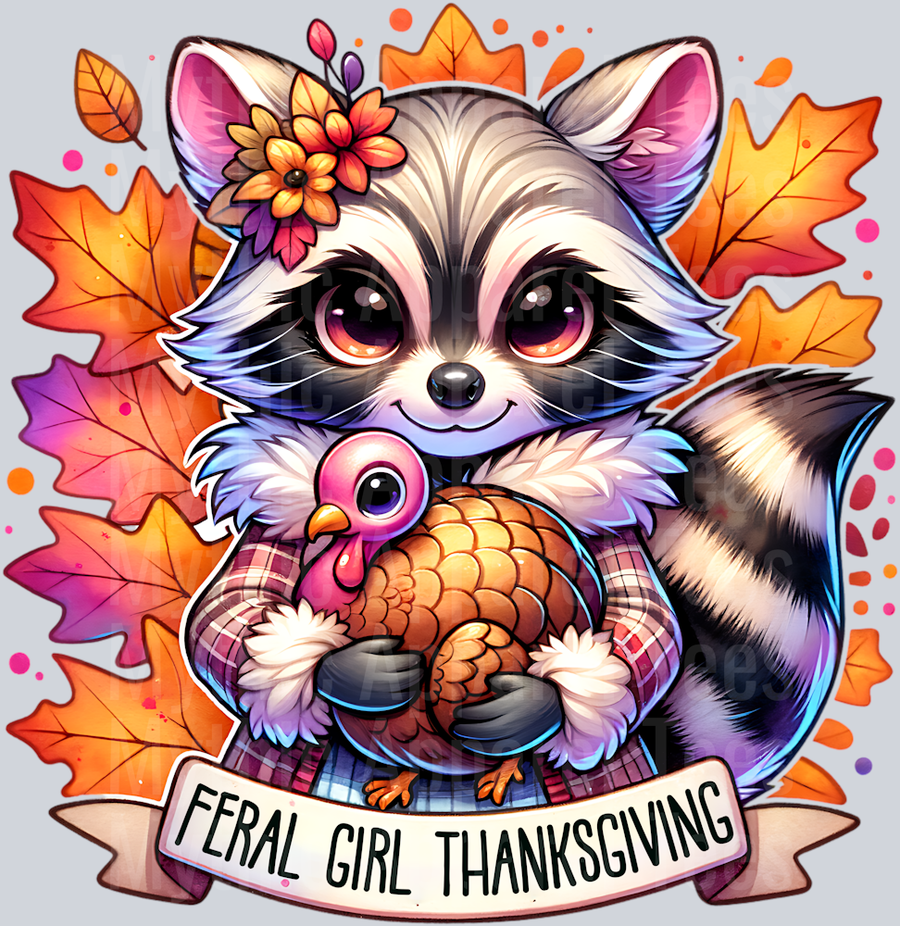 FERAL GIRL THANKSGIVING HOLDING TURKEY PNG