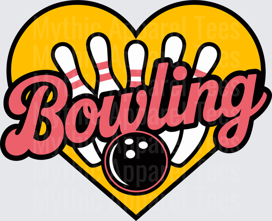 Bowling Love Heart with Pins and Ball Script Design